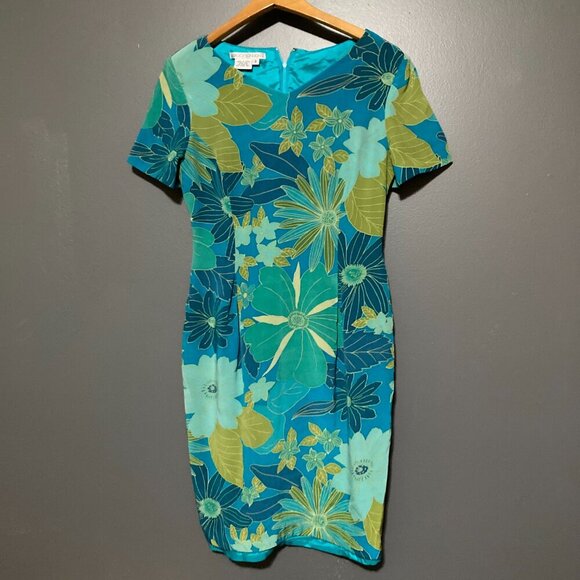 Maggie London Women Size 8 Blue Tropical Sheath Dress Straight Party Event - Picture 1 of 8